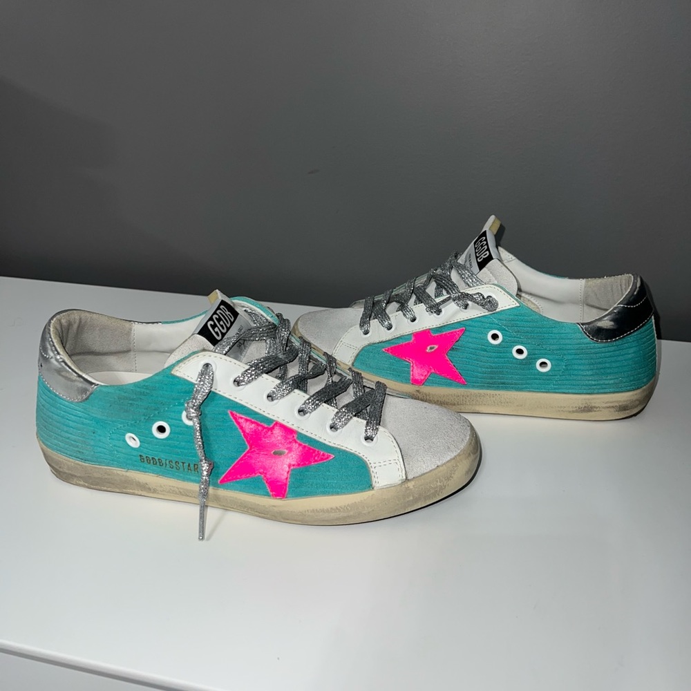 Tiffany Blue Suede and hot pink golden goose, size 39